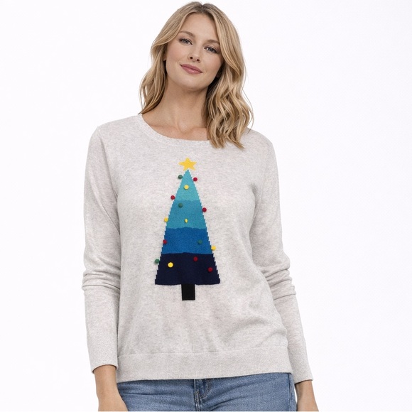Lands' End Sweaters - Lands' End Beige Sweater with Festive Tree Design